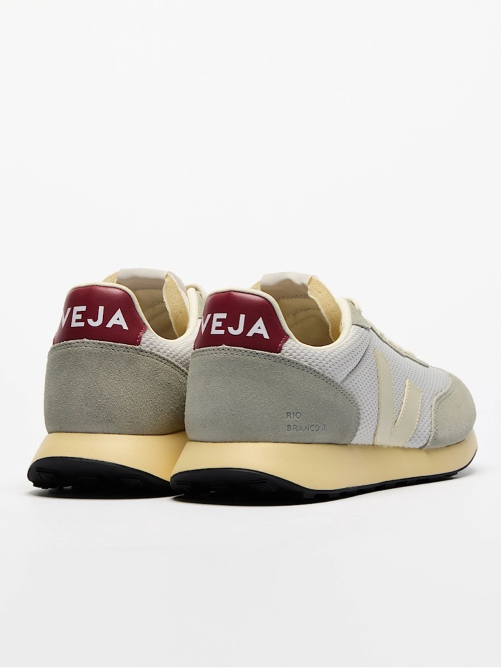 Veja Rio Branco II Sneakers in White, Cream & Grey with Burgundy Heel - Picture 3 of 4